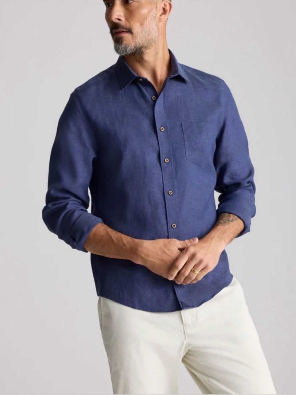 UNTUCKit Vin Santo Shirt Men M Navy 100% Linen Regular Fit Button Down